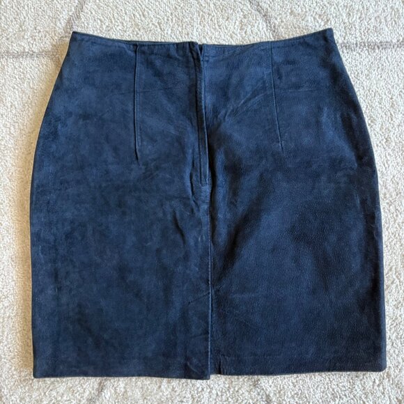 Vintage Express Suede Mini Skirt 80s/90s Navy Blue High-Waisted Pencil Style - Picture 4 of 8
